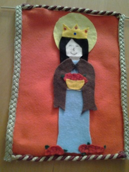 Picture of the St. Elizabeth of Hungary tapestry I made in 7th grade