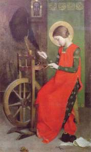 Painting of St. Elizabeth of Hungary Spinning for the Poor